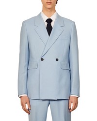 Sandro Croise Light Double Breasted Wool Suit Jacket In Sky Blue At Nordstrom