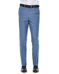 Brioni Flat Front Solid Wool Trousers Cadet Blue