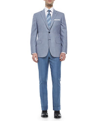 Brioni Flat Front Solid Wool Trousers Cadet Blue