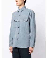 Isaia Spread Collar Wool Cashmere Shirt