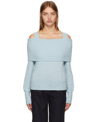 Cédric Charlier Cedric Charlier Blue Wool Off The Shoulder Sweater