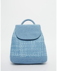 Light Blue Woven Denim Backpack