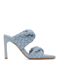 Light Blue Woven Leather Heeled Sandals