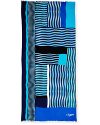 Diane von Furstenberg Woven Collage Cashmere Scarf Blue