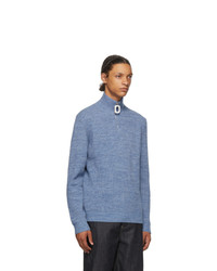 JW Anderson Blue Roll Neck Half Zip Sweater