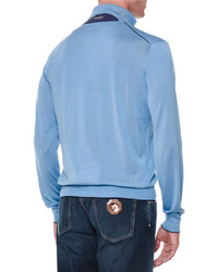 Stefano Ricci Cashmere Half Zip Pullover Sweater Light Blue