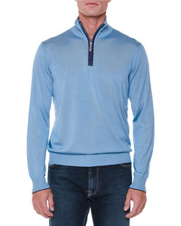 Stefano Ricci Cashmere Half Zip Pullover Sweater Light Blue