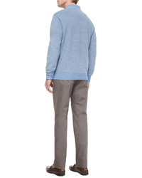 Peter Millar Textured Wool Quarter Zip Pullover Sweater Blue
