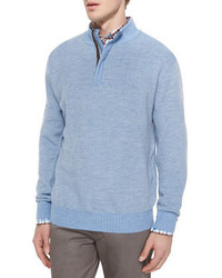 Peter Millar Textured Wool Quarter Zip Pullover Sweater Blue