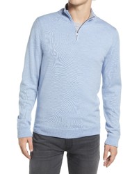 Nordstrom Washable Merino Quarter Zip Sweater In Blue Lustre Heather At