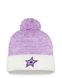 FANATICS Branded Whitepurple Dallas Stars Hockey Fights Cancer Authentic Pro Cuffed Knit Hat With Pom At Nordstrom