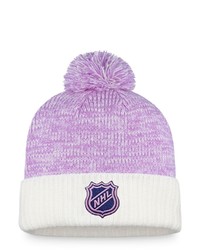 FANATICS Branded Whitepurple Nhl Hockey Fights Cancer Authentic Pro Cuffed Knit Hat With Pom At Nordstrom