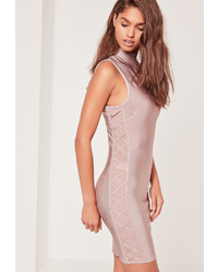 Missguided Cross Side Bandage High Neck Dress Lilac