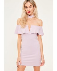 Missguided Purple Crepe Choker Frill Detail Bodycon Dress