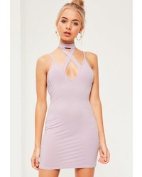 Missguided Purple Cross Front Choker Strappy Bodycon Dress