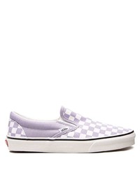 Light Violet Check Canvas Slip-on Sneakers