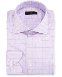 Ike Behar Gold Label Check Cotton Dress Shirt Lavender