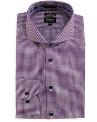 Neiman Marcus Trim Fit Wrinkle Free Dobby Check Dress Shirt Purple