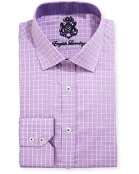 English Laundry Windowpane Check Cotton Dress Shirt Purple