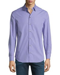 Armani Collezioni Micro Check Long Sleeve Sport Shirt Purple