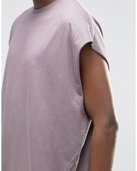 Asos Brand Super Oversized Sleeveless T Shirt With Raw Edge In Violet Gray