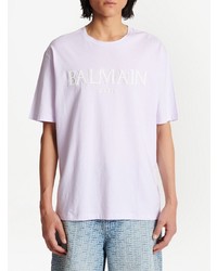 Balmain Logo Embossed Cotton T Shirt