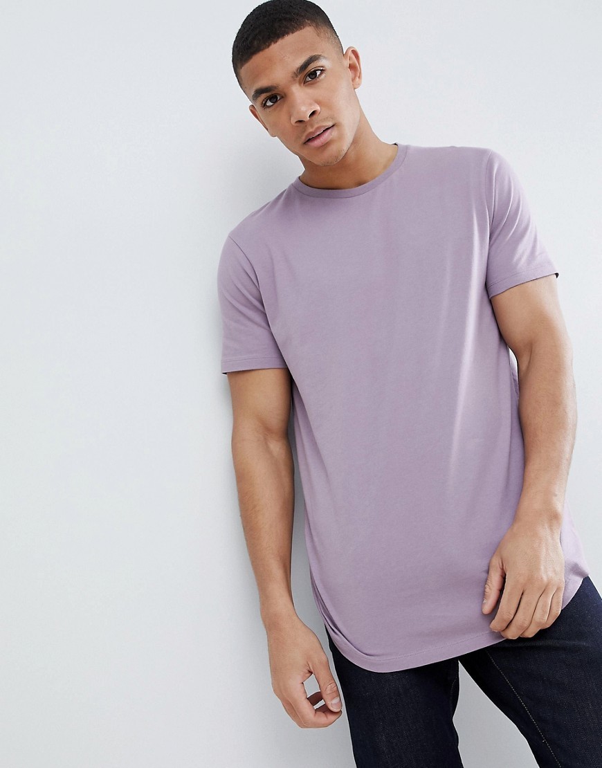 Men Longline With Curved Hem And Double Neck In Purple T Shirt