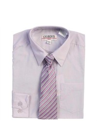 B-One Lilac Button Up Dress Shirt Lilac Striped Tie Set Boys 6