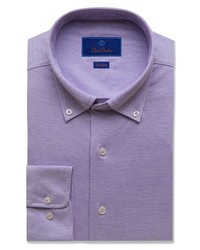 David Donahue Fusion Oxford Knit Dress Shirt In Lilac At Nordstrom