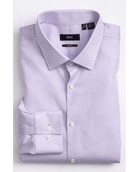 BOSS Jenno Slim Fit Herringbone Dress Shirt Size 17 L Purple