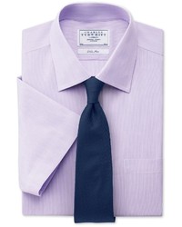 Charles Tyrwhitt Lilac Hairline Stripe Non Iron Short Sleeve Classic Fit Shirt