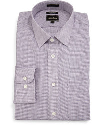 Neiman Marcus Trim Fit Textured Dress Shirt Purple