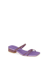 Light Violet Embellished Leather Heeled Sandals