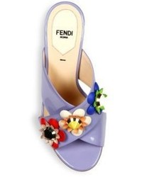 Fendi Flowerland Embellished Patent Leather Mules