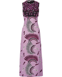 Miu Miu Embellished Printed Stretch Crepe Midi Dress Lavender