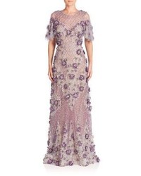 Light Violet Embellished Silk Evening Dress