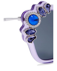 Miu Miu Crystal Embellished Cat Eye Acetate Sunglasses Lilac