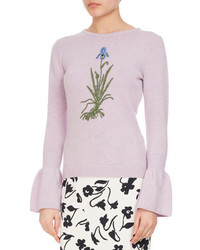 Altuzarra Bovary Embroidered Wool Bell Sleeve Sweater Lilac