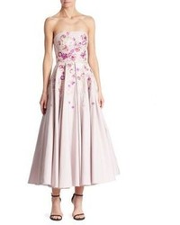 Marchesa Notte Strapless Floral Embroidered Dress