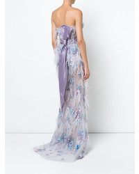 Marchesa Feather And Sequin Embroidered Gown