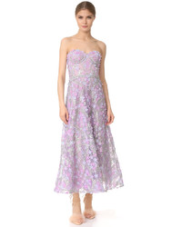 Marchesa Notte Embroidered Strapless Tea Length Gown