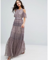 Needle & Thread Daisy Embroidery Maxi Dress With Cold Shoulder