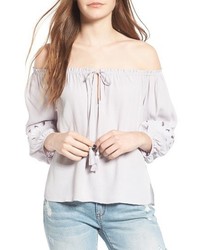 Astr The Label Embroidered Off The Shoulder Top