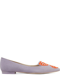 Sophia Webster Bibi Butterfly Embroidered Suede Point Toe Flats Lavender