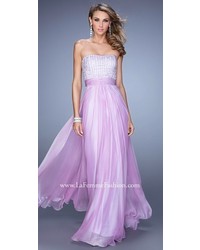 La Femme Crystallized Bateau Bodice Prom Gown