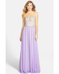 Terani Couture Embellished Bodice Strapless Chiffon Gown