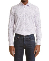 Canali Floral Cotton Dress Shirt In Purple At Nordstrom