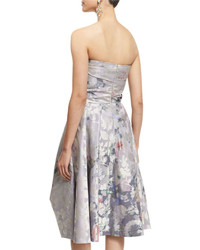 Oscar de la Renta Strapless Floral Print Cocktail Dress Pale Lilac