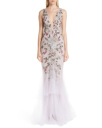 Marchesa Embroidered Floral Evening Dress