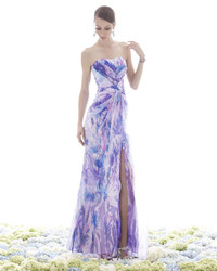 Badgley Mischka Strapless Sweetheart Floral Print Gown
